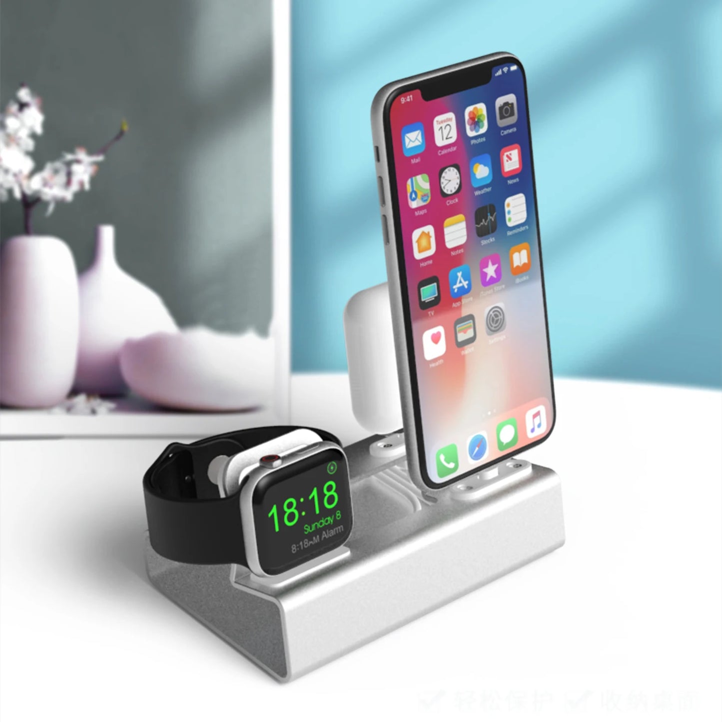 Aluminum 3 in 1 Charging Stand for iPhone 16 15 14 13 12 Pro 11 XR 8 Apple Watch Airpods Charger Dock Station Holder For iWatch