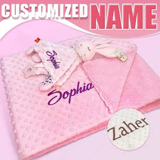 Personalized Baby Blanket Newborn Stroller Sleeping Dolls Custom Blanket With Name Soft Plush Soother Appease Towel Cover Gift