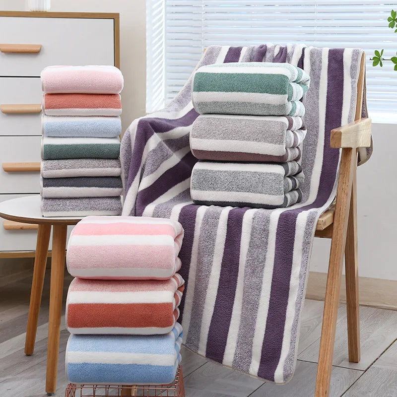 4PCS 70X140CM Soft Stripe Absorbent Microfiber Bath Towel Stripe Towels Quick Drying Absorbent Towels For Bathroom