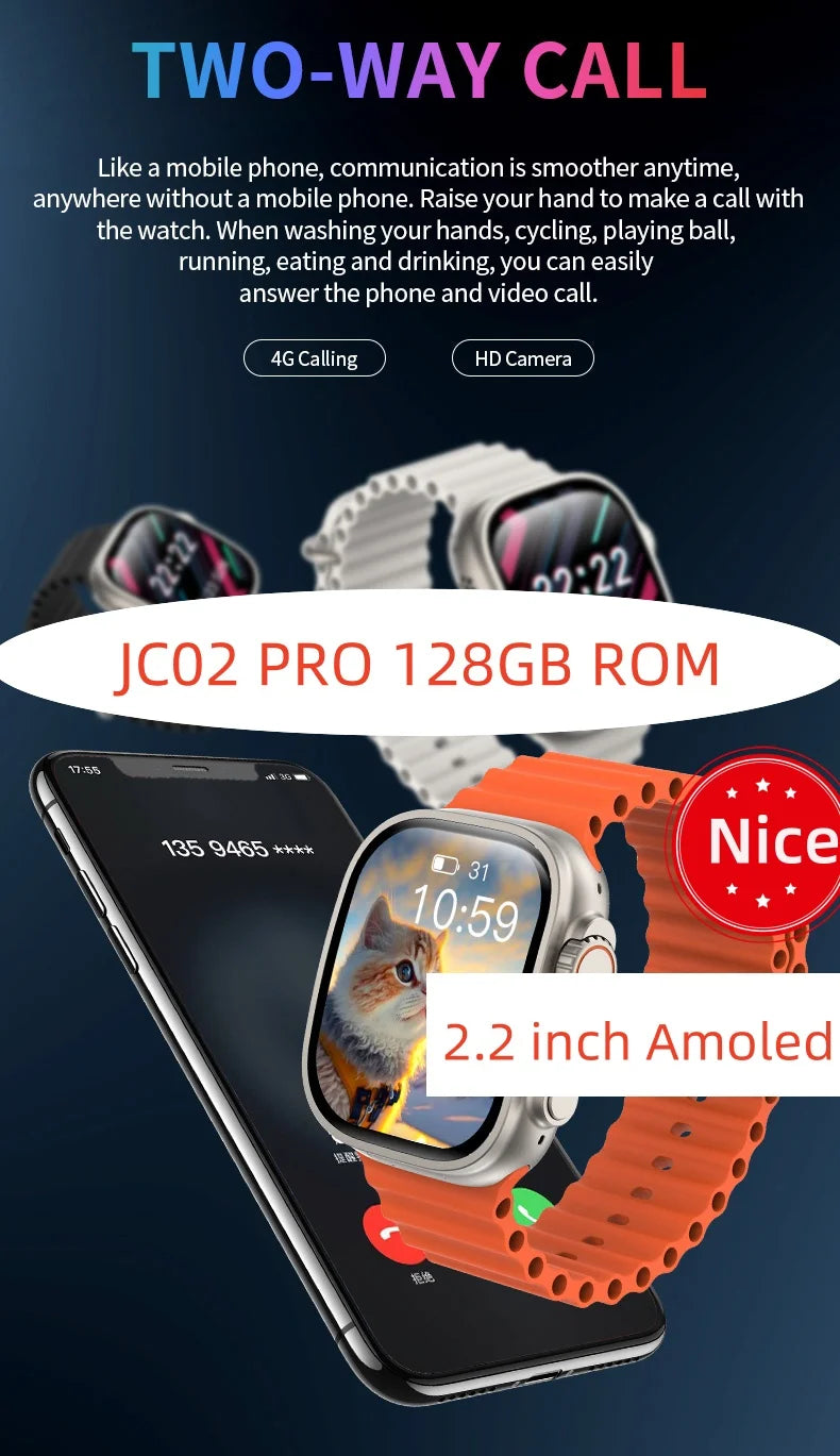 JC02 Pro Smart Watch Updated JC01 JC02 S9 Ultra 3 Smartwatch With 2.2 inch Camera GPS WIFI Video Calls Heart Rate Blood Oxygen