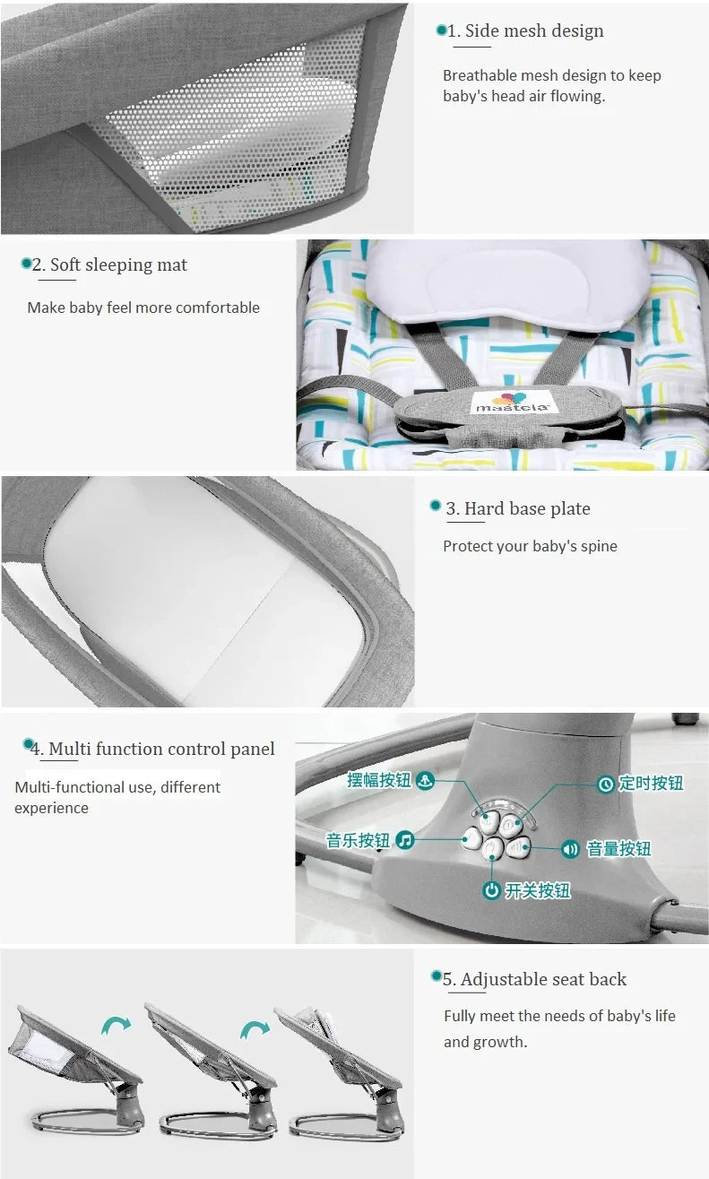 Electric Bluetooth Baby Cradle with Mosquito Net Bluetooth Music Baby Rocking Chair Multifunctional Baby Crib for Newborns 2024