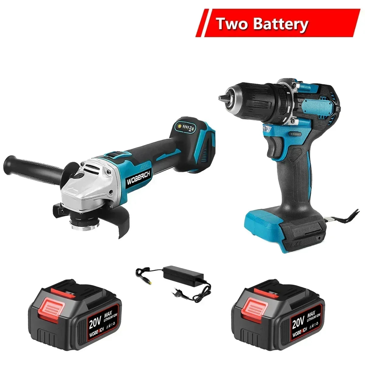 WOBERICH Brushless Cordless Angle Grinder Electric circular saw Electric Impact Hammer Drill With 2x Battery Combo Kits