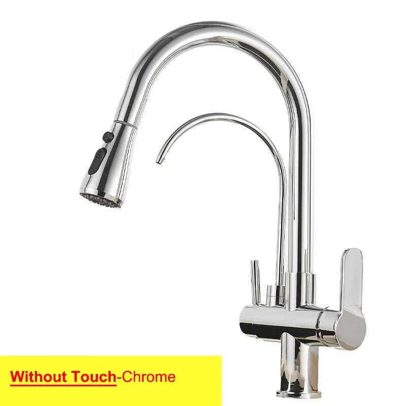 Brushed Nickel Touch on Filter Kitchen Faucet with Pull Down Sprayer Hot Cold Kitchen Sink Mixer Tap Sensor Touch Kitchen Faucet