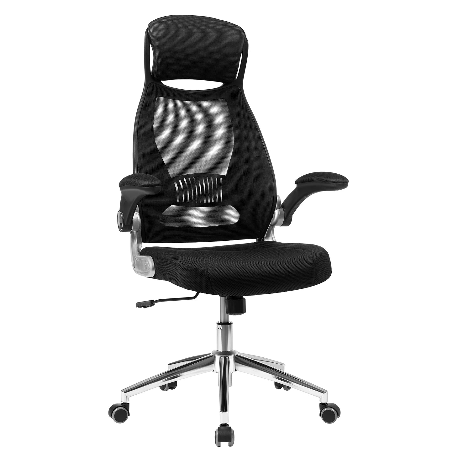 SONGMICS Office Swivel Chair Mesh Desk Chair with Headrest Synchronized Mechanism and Adjustable Height Black