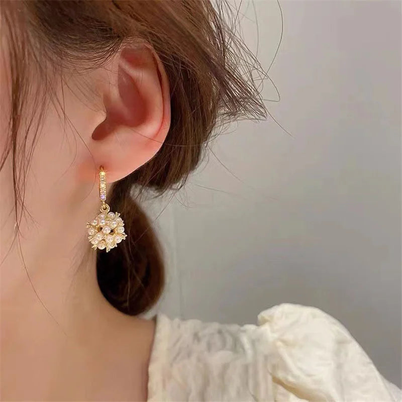 Trendy Elegant Big Simulated Pearl Long Earrings Contracted Statement Drop Earrings For Wedding Party Jewelry Gift