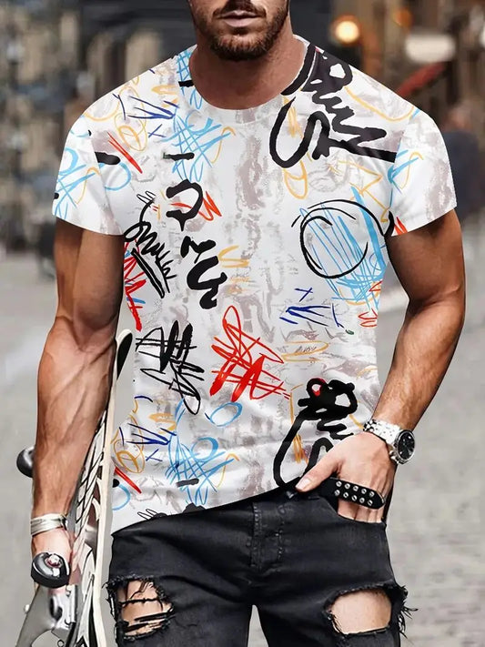 Vintage Men's T-Shirt Graffiti Tops 3d Print Summer Short Sleeve Quick Dry T-Shirt Male Tees O-Neck Pullover Oversized Clothing