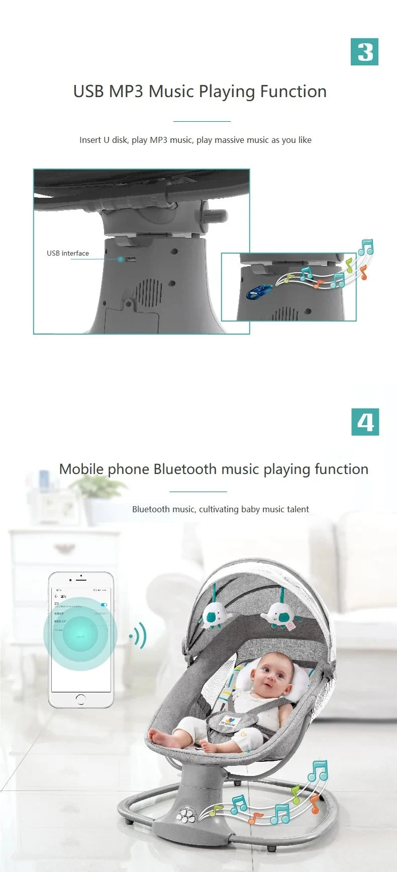 Electric Bluetooth Baby Cradle with Mosquito Net Bluetooth Music Baby Rocking Chair Multifunctional Baby Crib for Newborns 2024