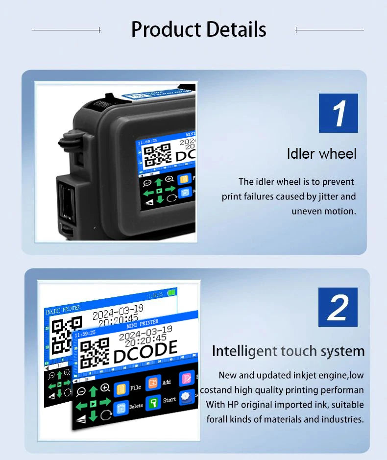 DCODE XMINI 12.7mm Portable Mini Printer Handheld Inkjet Printer Text QR Barcode Image Batch Number Logo Image Coding Machine