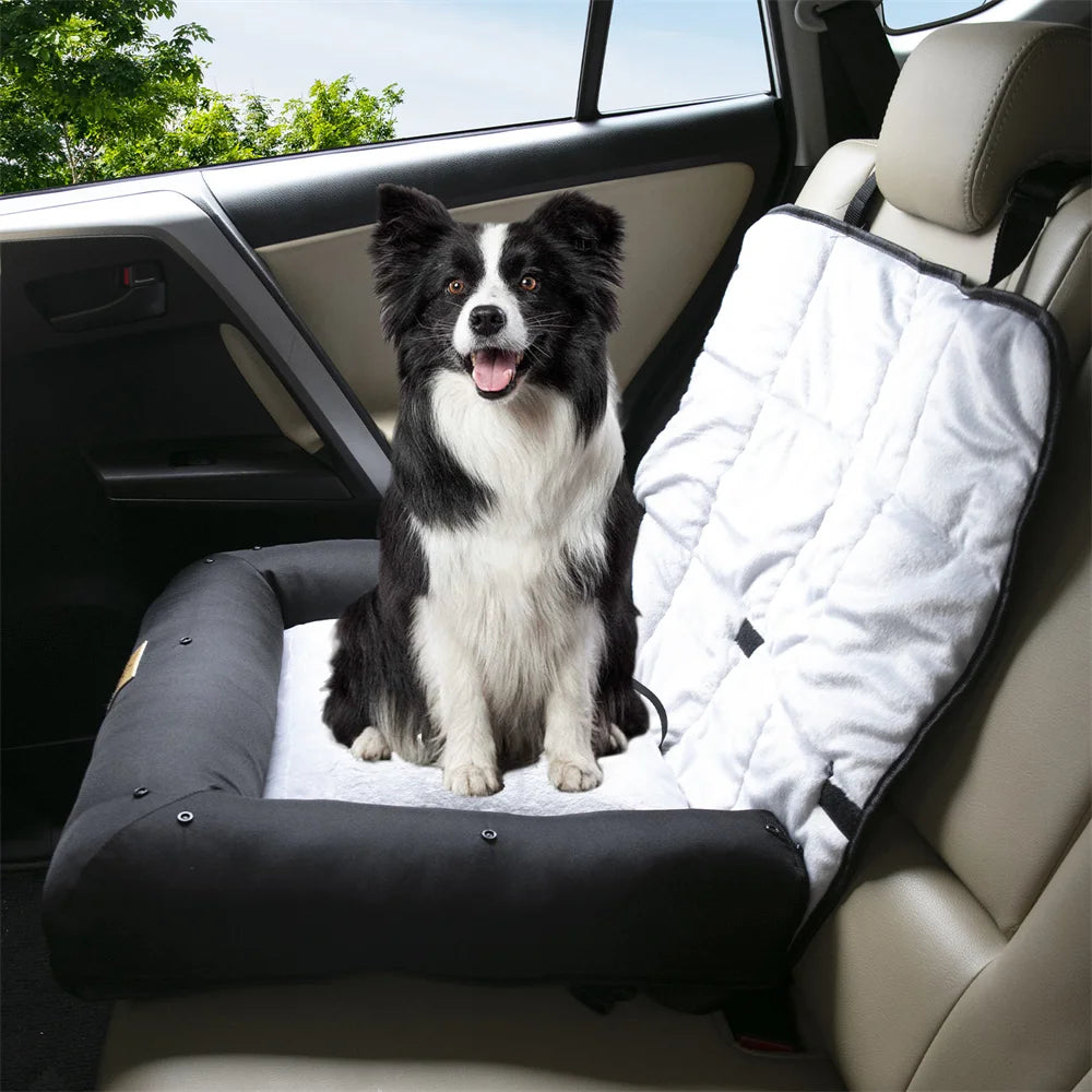 Portable Dog Car Seat Bed Pet Booster Car Seat Travel Carrier Seat with Clip-on Safety Belt Waterproof Basket Protector Cushion