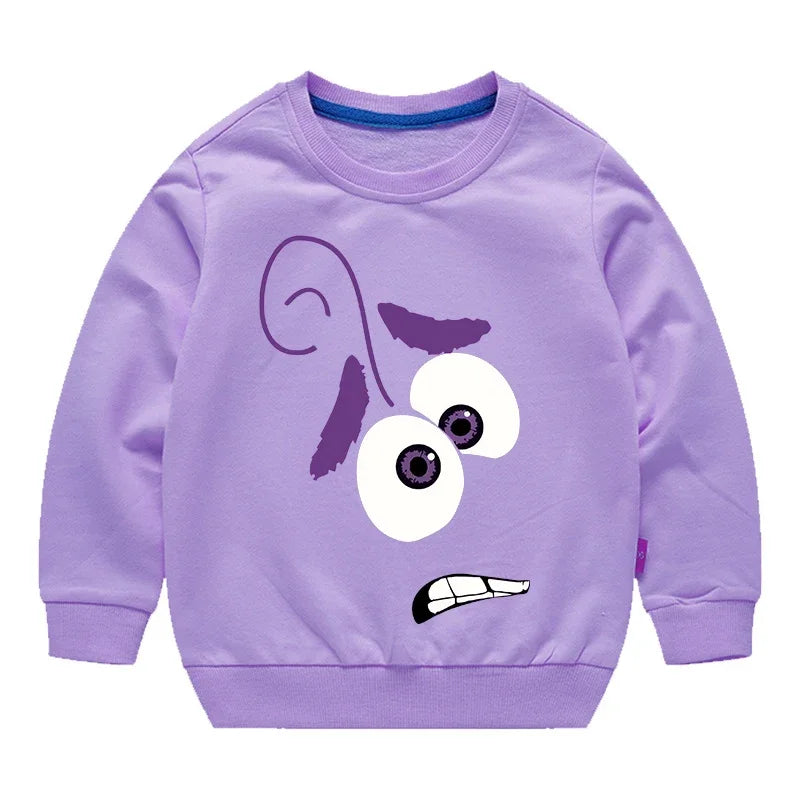 Inside Out 2 Sweatshirts for Boys Girls Anime Cartoon Funny Expressions Printed Hoodies Children Fashion Long Sleeve Pullover