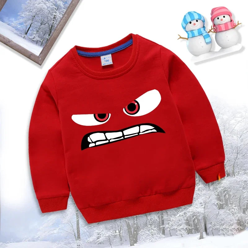 Inside Out 2 Sweatshirts for Boys Girls Anime Cartoon Funny Expressions Printed Hoodies Children Fashion Long Sleeve Pullover