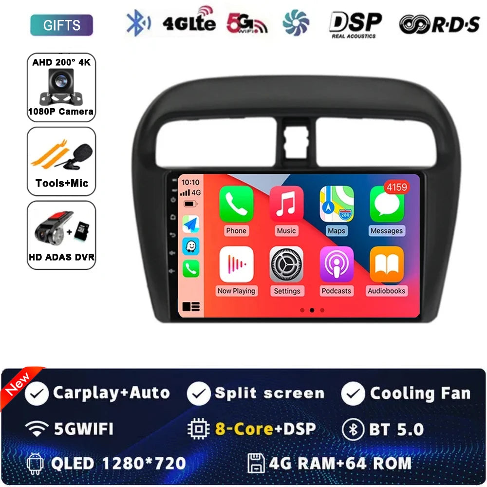 Android 14 9" For Mitsubishi Mirage Attrage 2012-2018 2019 Car Radio Space Star 2014 Navigation Stereo Multimedia Tuning Screen