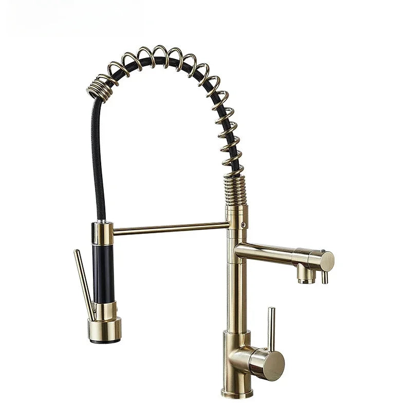 360 Rotatable Faucet Mixer Sink Brass Spring Water Kitchen Taps Gold Ceramic Modern Contemporary Single Handle