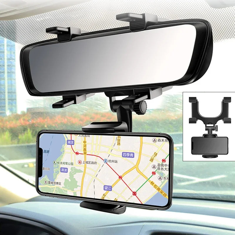 360° Car Rearview Mirror Mobile Phone Holder for Car Mount Smartphone GPS Holder Support Rotating Adjustable Telescopic Phone