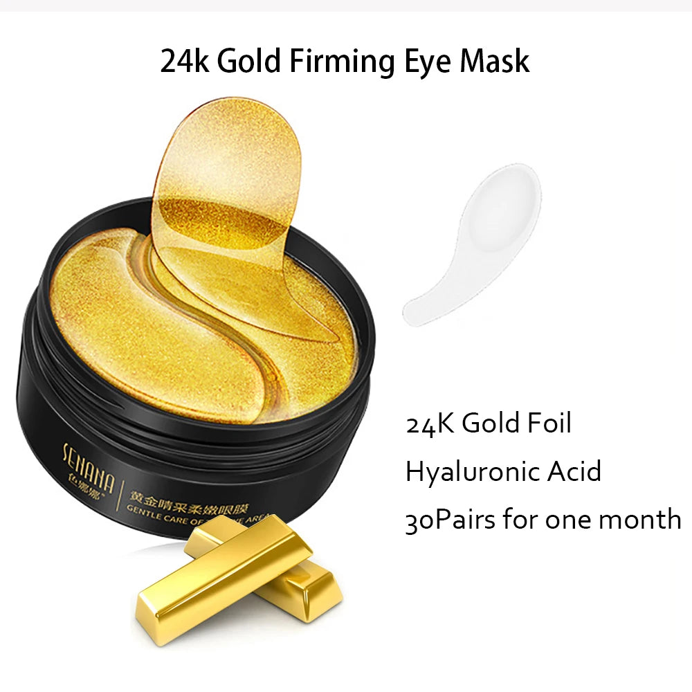 24K Gold Skincare Set Nicotinamide Face Essence Fade Dark Eye Circles Collagen Eye Cream Firming Skin Eye Mask Face Care Kit