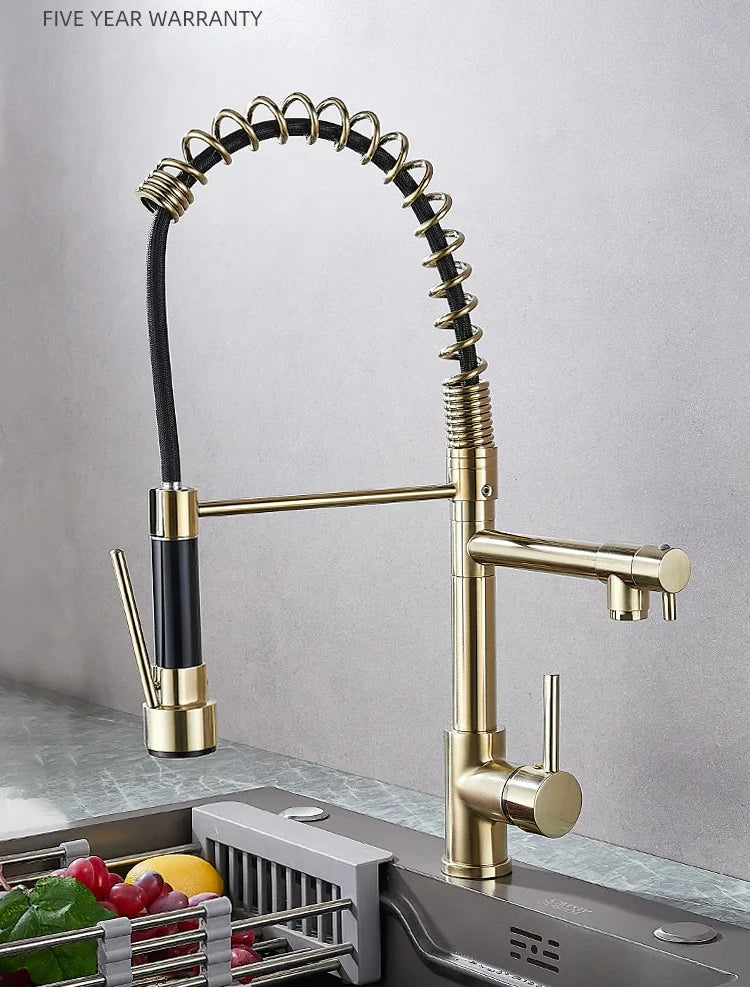 360 Rotatable Faucet Mixer Sink Brass Spring Water Kitchen Taps Gold Ceramic Modern Contemporary Single Handle