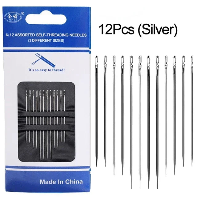 12/30Pcs Blind Needles Stainless Steel Self Threading Needle Set DIY Embroidery Elderly Hand Stitching Threader DIY Sewing Tools