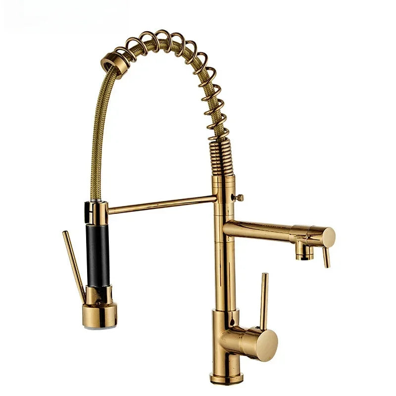 360 Rotatable Faucet Mixer Sink Brass Spring Water Kitchen Taps Gold Ceramic Modern Contemporary Single Handle