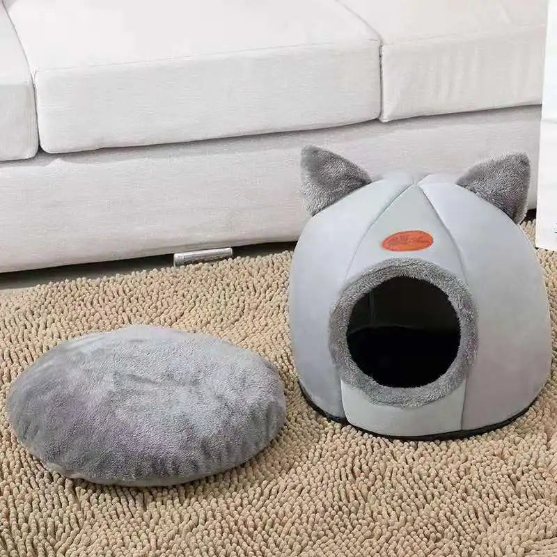 Cat Head Shape Cute And Comfortable Warm Cat House Safe Sleep Cave Non-Slip Semi-Closed Design Four Seasons Universal Cat Nest