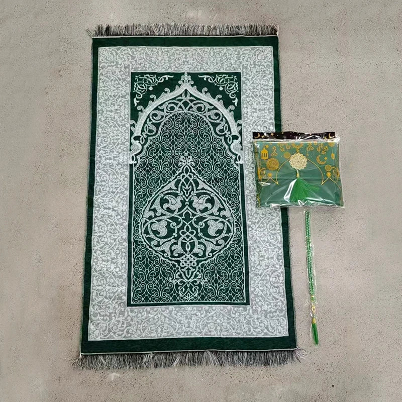 Ramadan Prayer Mat Sets Rug+tasbih +bag, Travel Worship Blanket Islamic Muslim Tasbih sejadah 70*110cm