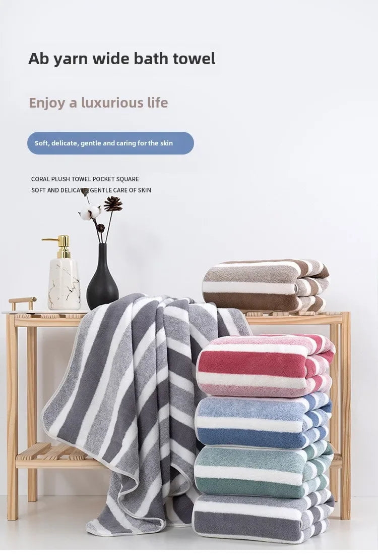 4PCS 70X140CM Soft Stripe Absorbent Microfiber Bath Towel Stripe Towels Quick Drying Absorbent Towels For Bathroom