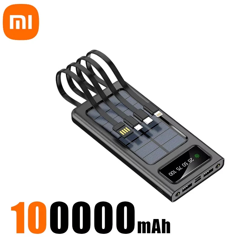 Xiaomi 200000mAh Solar Power Bank Large Capacity Mobile Power Fast Charging Battery With Dual USB 4 Cables For iPhone Samsung