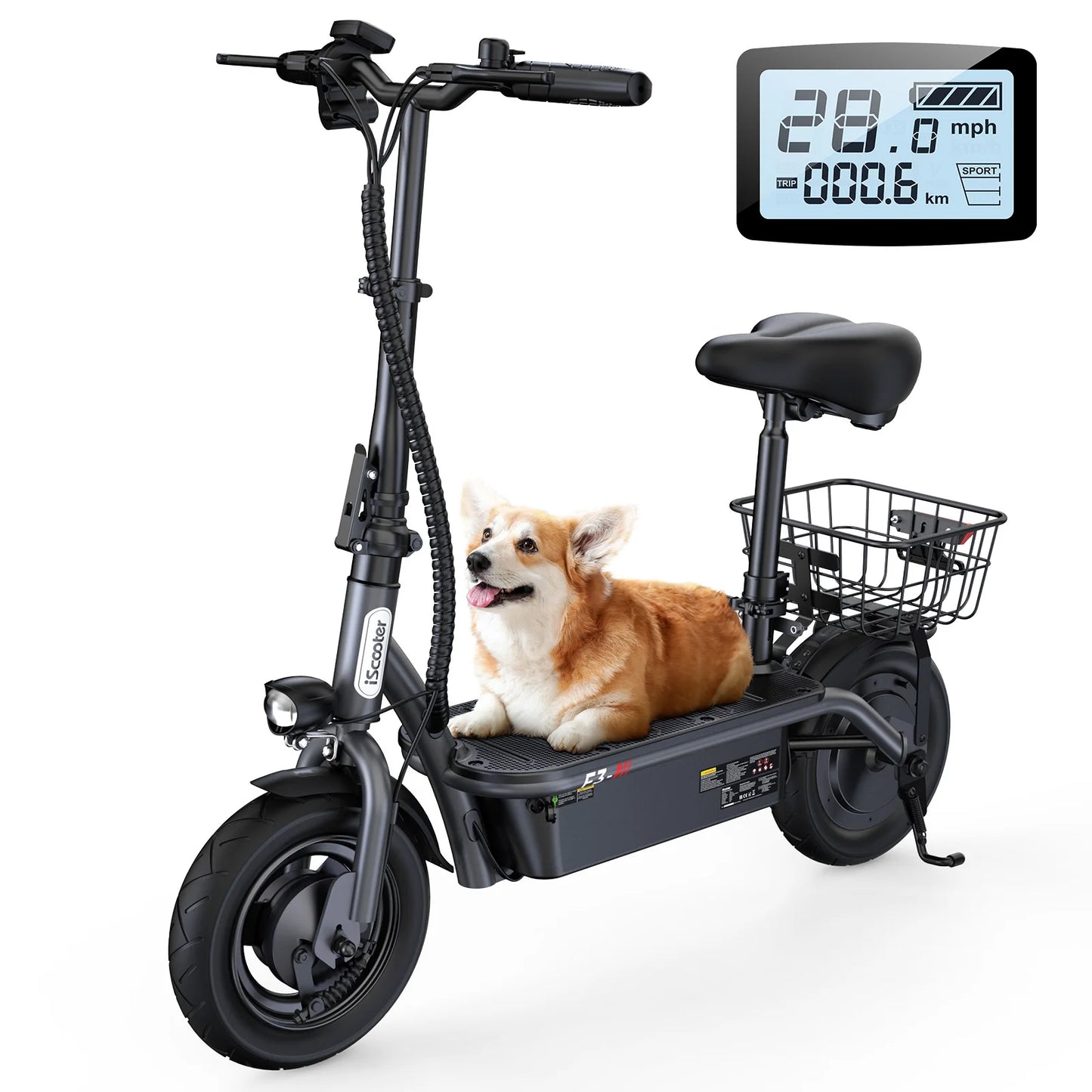 iScooter F3 Electric Scooter 48v 1000W 45km/h Max Range 10 Inch Folding Lightweight Adult Shopping Scooter with Seat and Basket