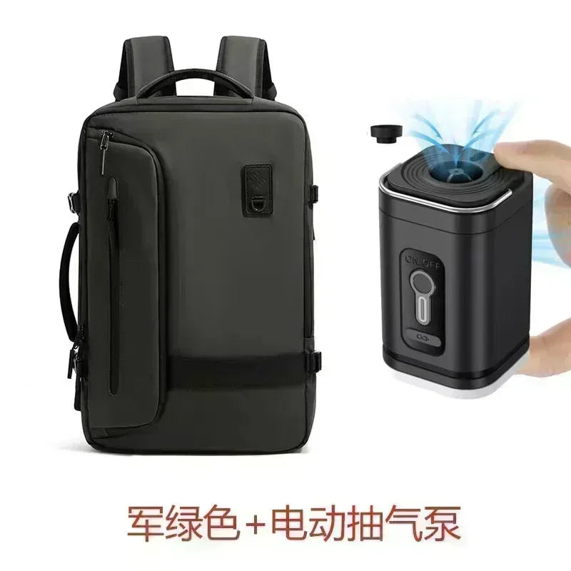 60L Airback Vacuum Compression Backpack with Wheels Expandable Men Waterproof Carry On Travel Backpacks 17 inch Laptop Backpack