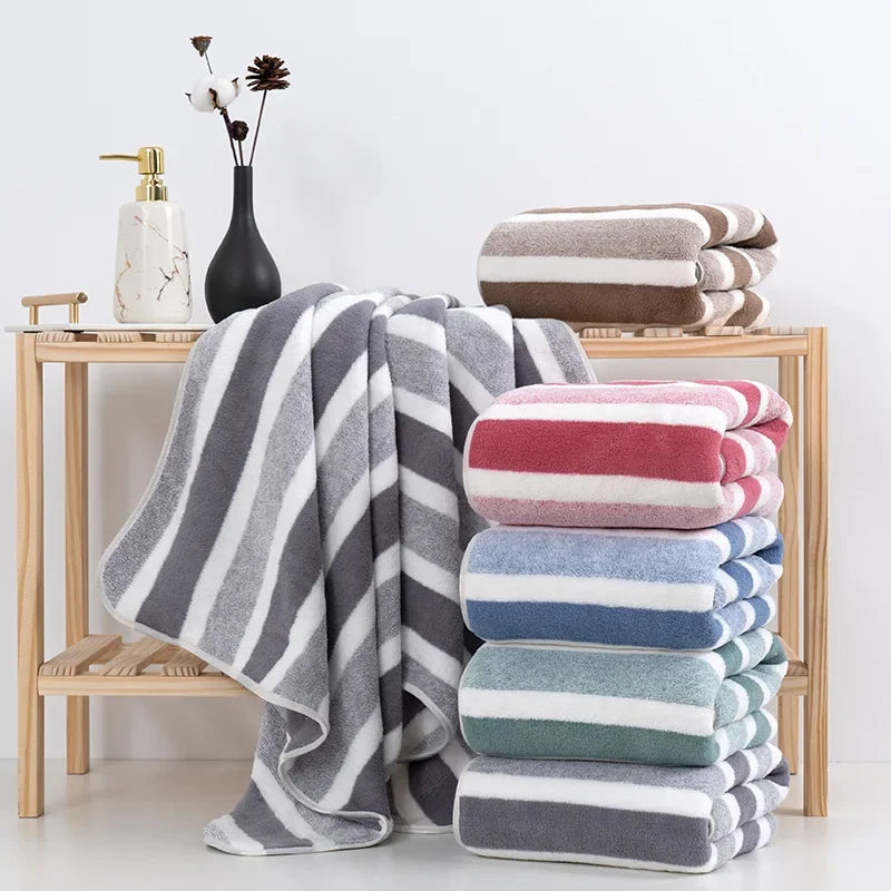 4PCS 70X140CM Soft Stripe Absorbent Microfiber Bath Towel Stripe Towels Quick Drying Absorbent Towels For Bathroom