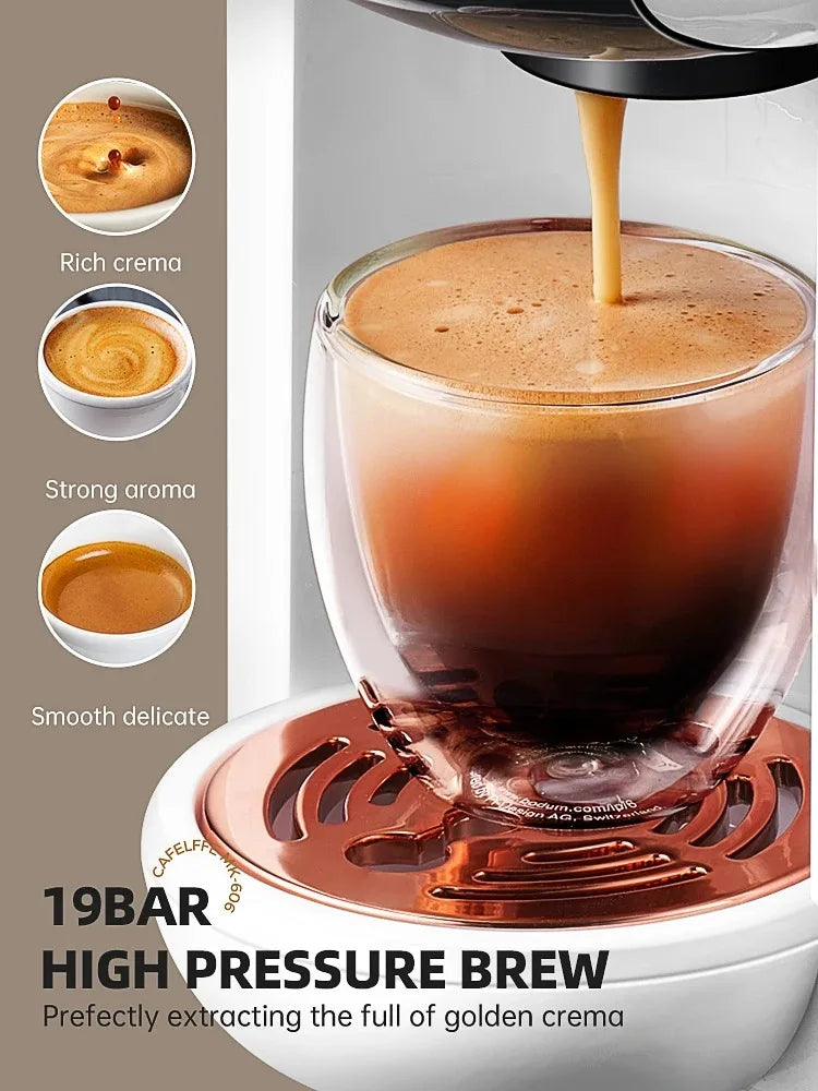 Cafelffe 5 in 1 Capsule Coffee Machine Fit Dolce gusto Nespresso Capsule ESE Pod Ground Coffee K-cup 19Bar Hot/Cold,gift-giving