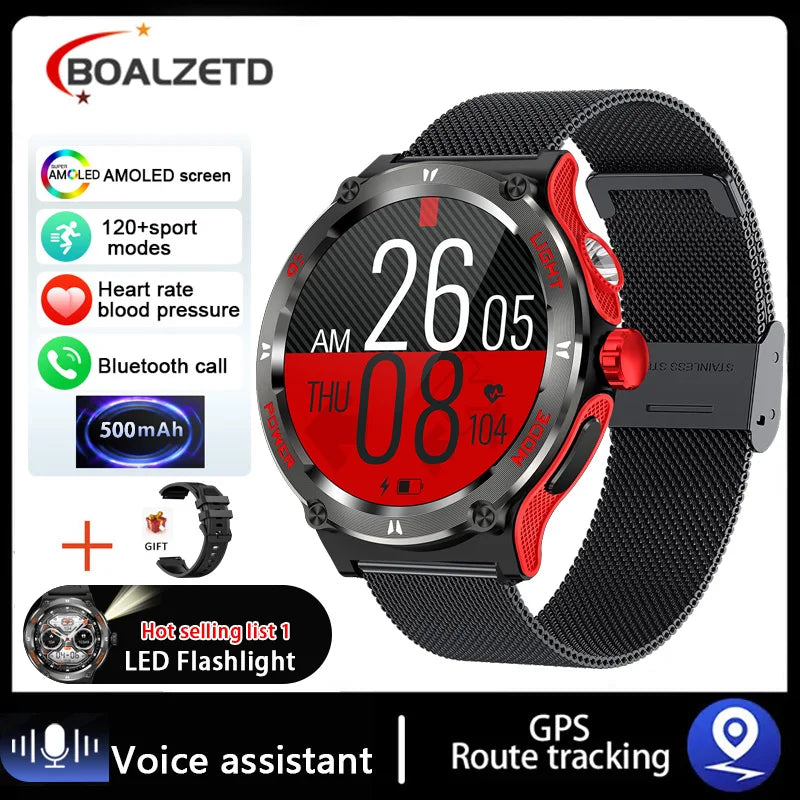 EIGIIS Smart Watch 3ATM Waterproof 1.53" KT76 Men Sport With Compass And LED Flashlight Heart Rate Sleep Analysis Bluetooth Call