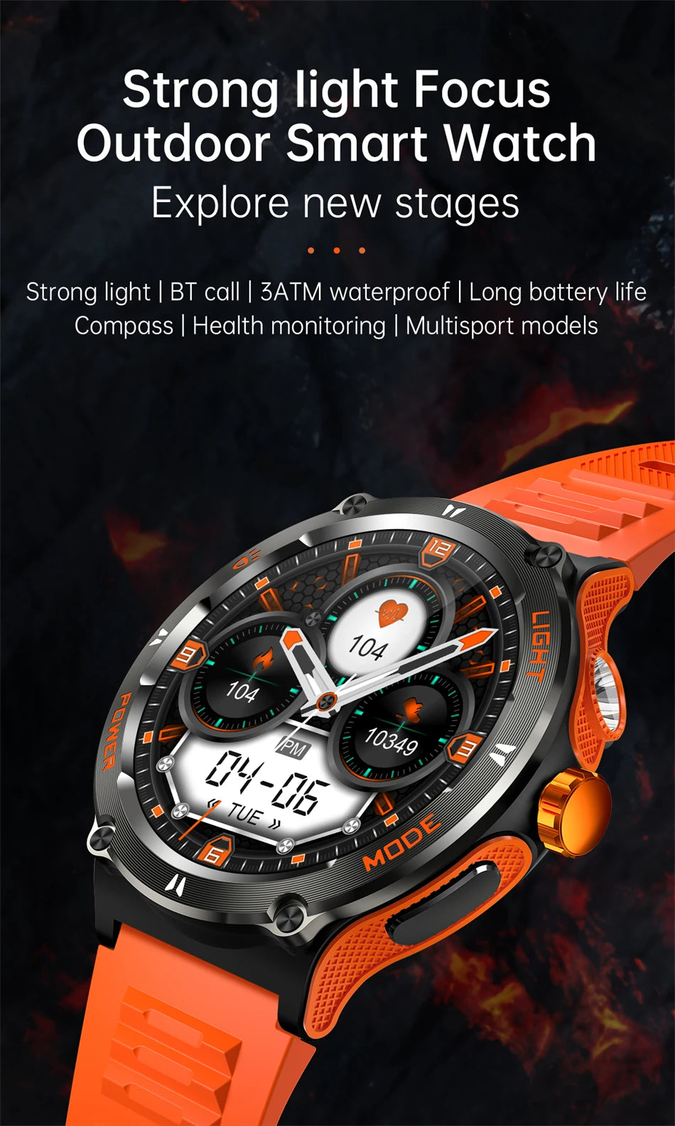 EIGIIS Smart Watch 3ATM Waterproof 1.53" KT76 Men Sport With Compass And LED Flashlight Heart Rate Sleep Analysis Bluetooth Call