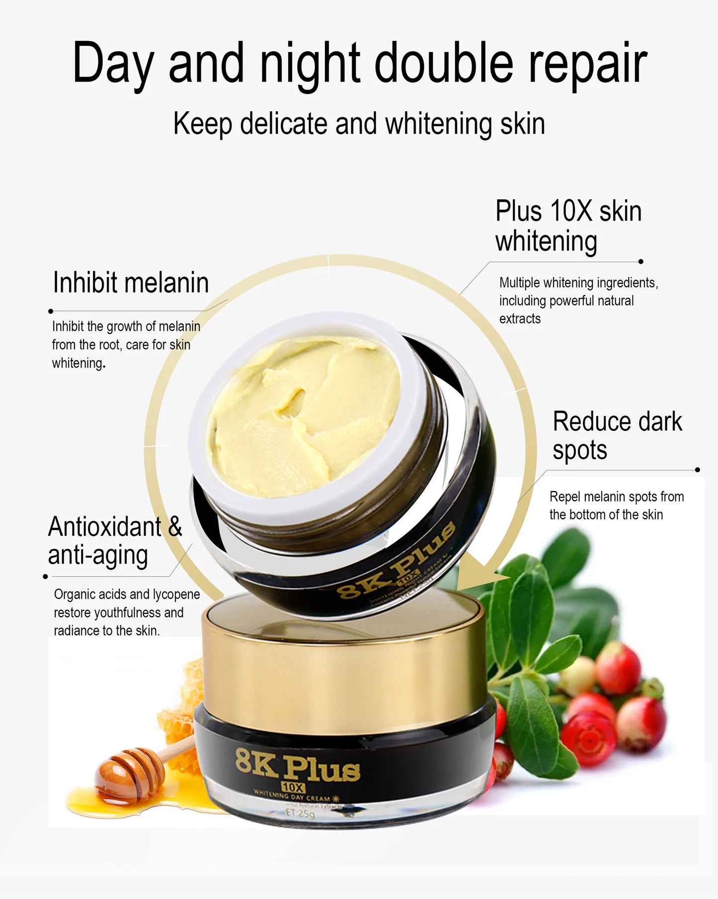 AILKE Lightening Face Cream, Reduce Dark Spots, Inhibit Melanin, With Collagen, Glutathione, For All Skin Types