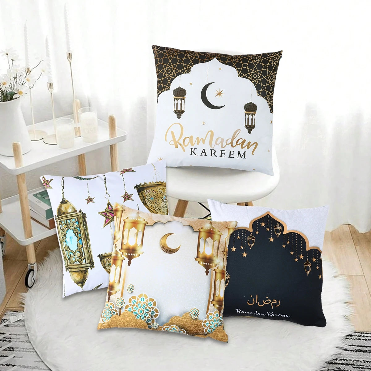 4Pcs 45x45cm Ramadan Decoration For Home 2025 Eid Mubarak Cushion Cover Eid Islamic Muslim Happy Eid Mosque Party Pillowcase