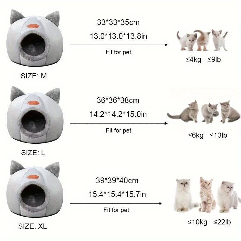 Cat Head Shape Cute And Comfortable Warm Cat House Safe Sleep Cave Non-Slip Semi-Closed Design Four Seasons Universal Cat Nest