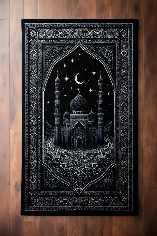 Muslim Mat Rug Meditation Rug Black Prayer Mat Mosque Design Rug Islamic Plush Rug Sajadah Mat Rug Luxury Gift Rug Home Rugs