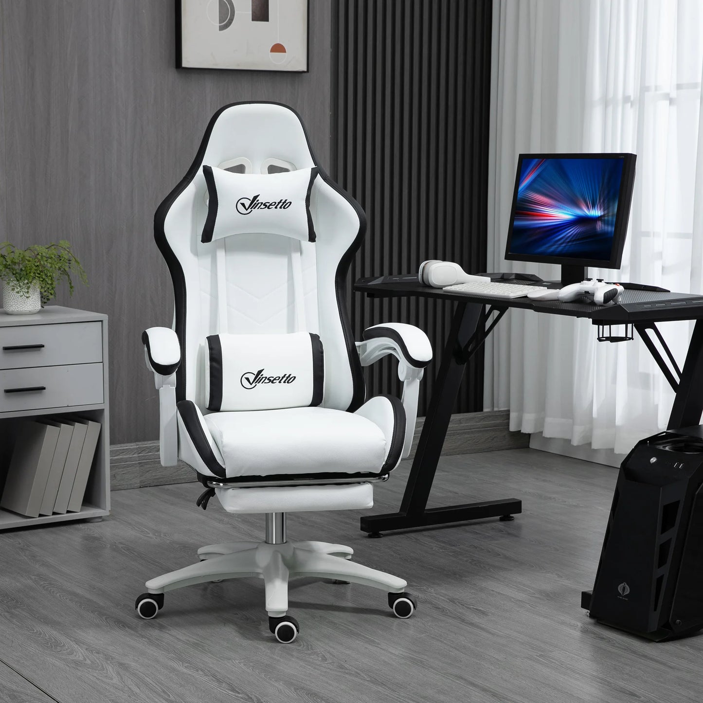 Vinsetto PU Leather Gaming Chair with Adjustable Height 65x65x121-129 cm White