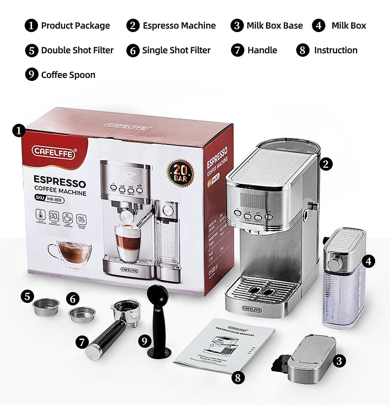 Cafelffe 3in1 Automatic Coffee machine cafeteria Cappuccino Latte Espresso maker Fully Automatic Milk Froth Stainless Steels