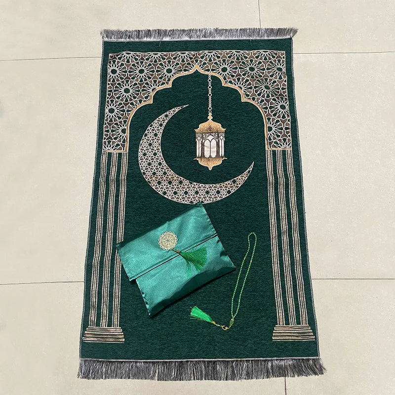 Ramadan Prayer Mat Sets Rug+tasbih +bag, Travel Worship Blanket Islamic Muslim Tasbih sejadah 70*110cm