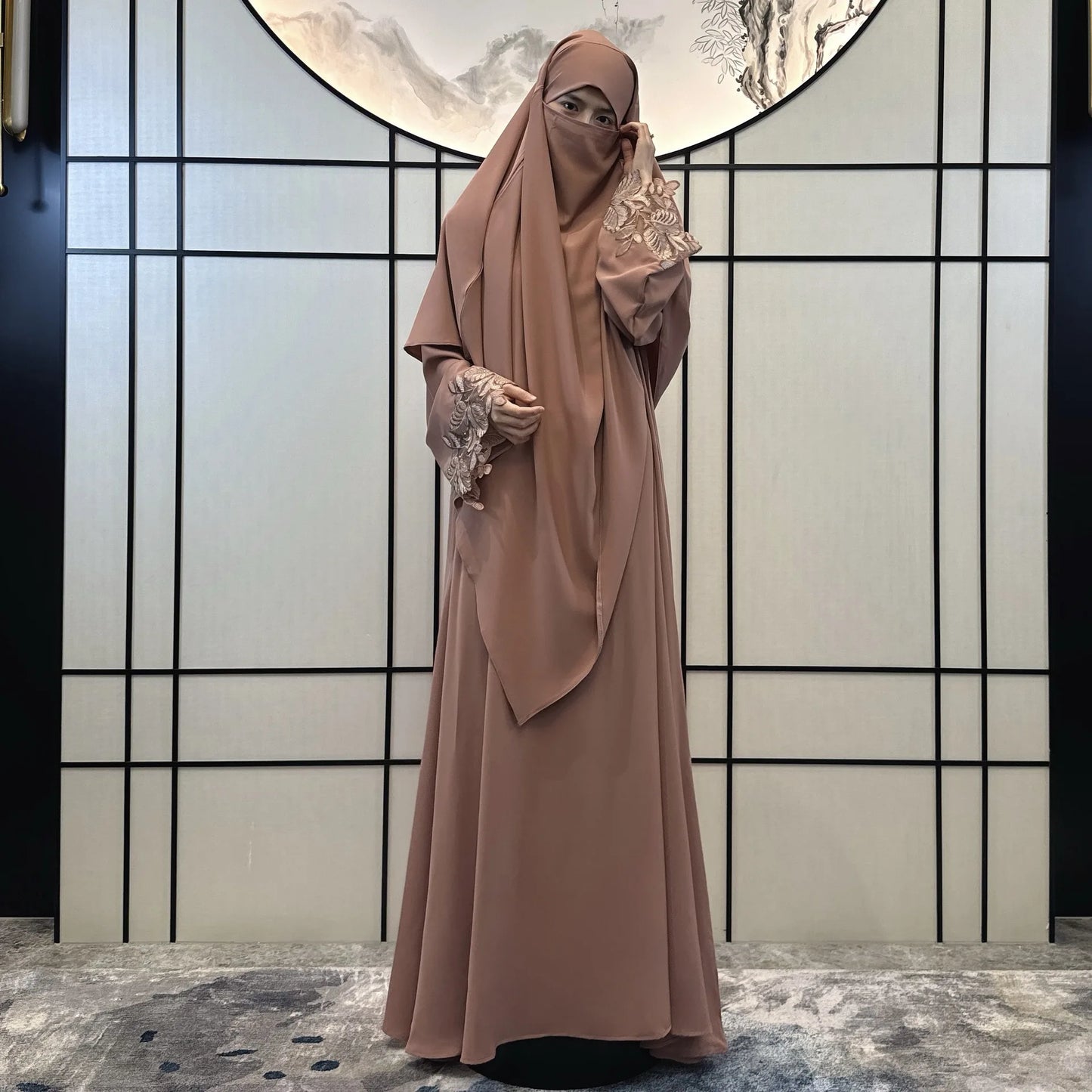 Eid Embroidery Abaya Khimar Set Ramadan Muslim Women Prayer Garment Hijab Dress Islam Clothing Turkey Robe Kaftan Jalabiya Burqa