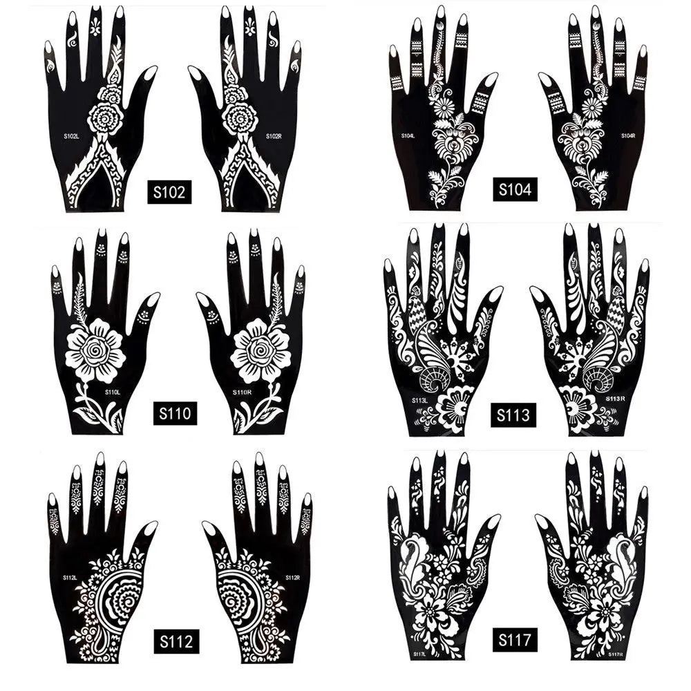 6 Types Fashion Beauty DIY India Henna Sticker Body Art Kit Tattoo Stencils Temporary Hand Decal