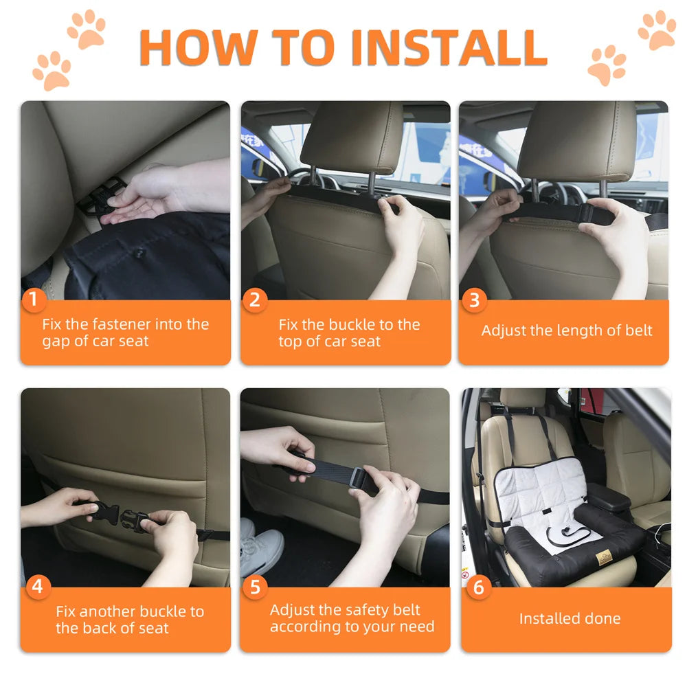 Portable Dog Car Seat Bed Pet Booster Car Seat Travel Carrier Seat with Clip-on Safety Belt Waterproof Basket Protector Cushion