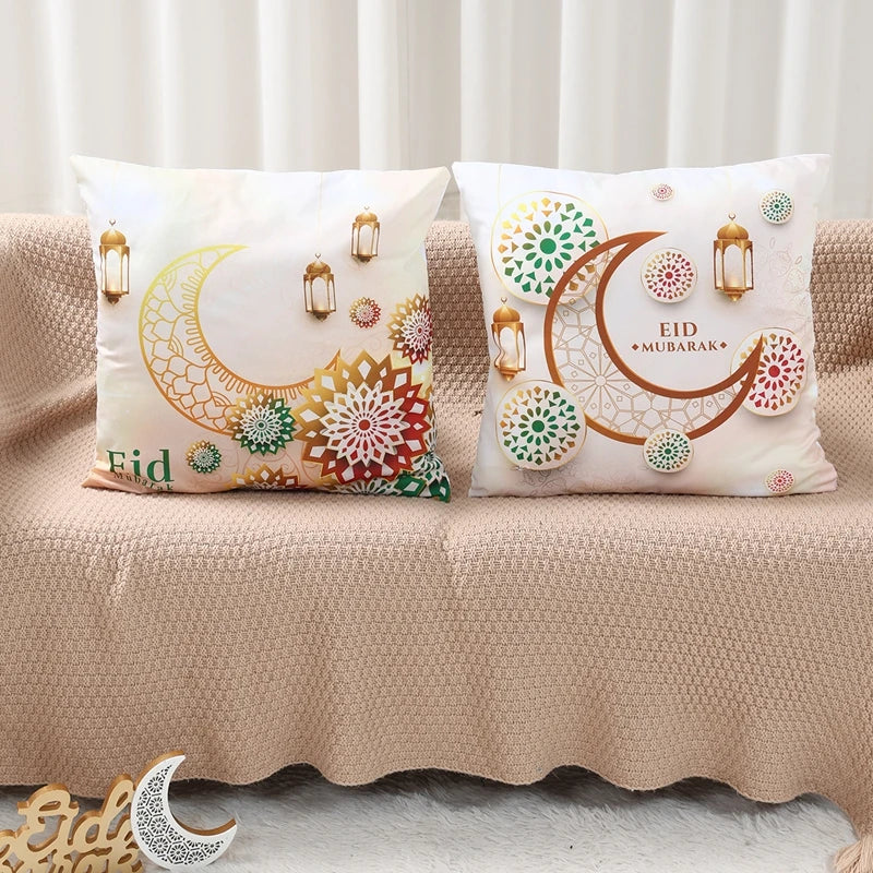 4Pcs 45x45cm Ramadan Decoration For Home 2025 Eid Mubarak Cushion Cover Eid Islamic Muslim Happy Eid Mosque Party Pillowcase