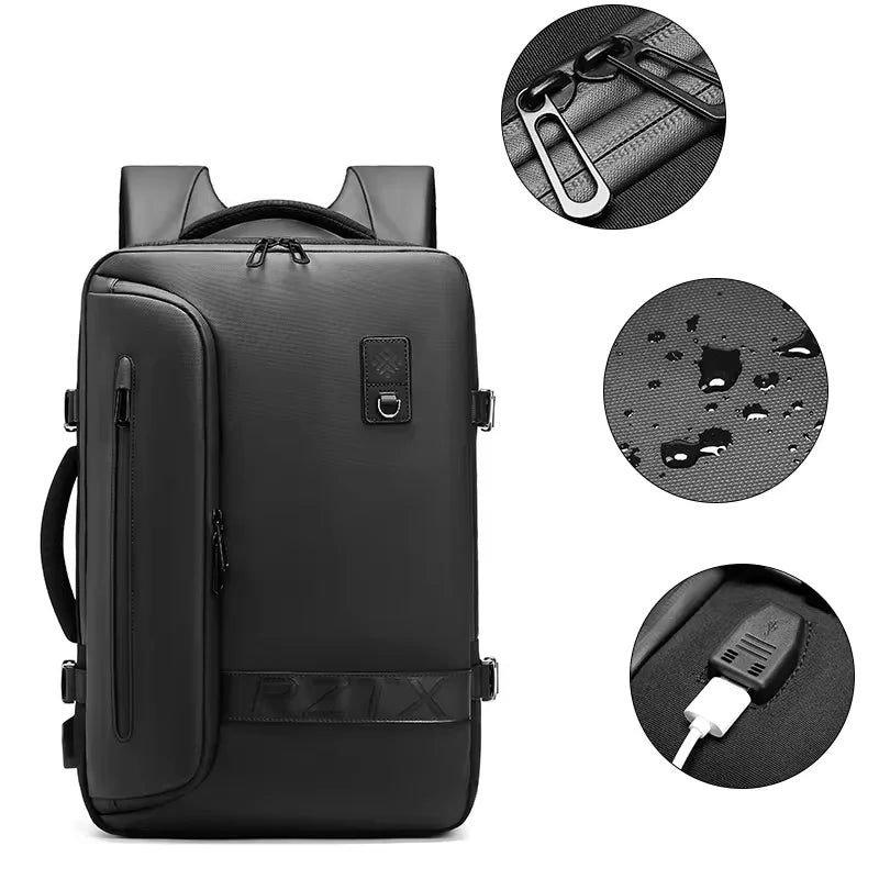 60L Airback Vacuum Compression Backpack with Wheels Expandable Men Waterproof Carry On Travel Backpacks 17 inch Laptop Backpack