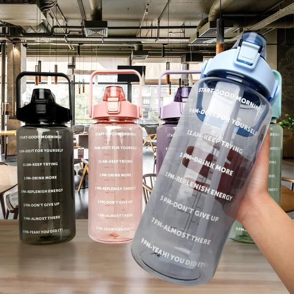 Water Bottle 2 Liter Stay Hydrated Motivated Leakproof Plastic Sport Bottle Portable Travel Outdoor Fitness Cold Water Bottles