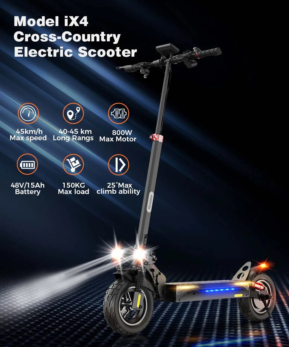 iScooter iX4 Electric Scooter 800W 15Ah Powerful Electric Kick Scooter Anti-skid Off-road Tire  45km Range eScooter 45km/h Speed