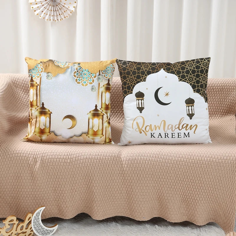 4Pcs 45x45cm Ramadan Decoration For Home 2025 Eid Mubarak Cushion Cover Eid Islamic Muslim Happy Eid Mosque Party Pillowcase