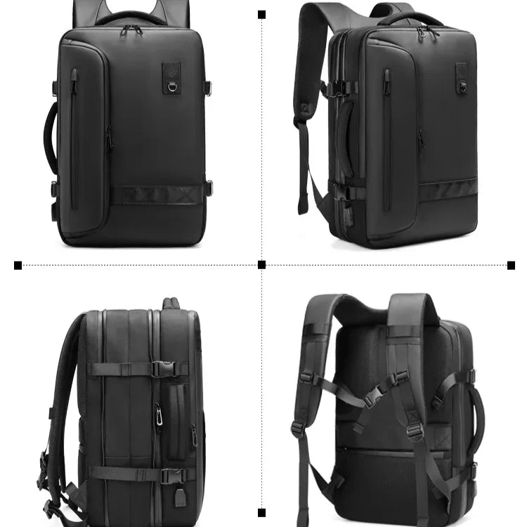 60L Airback Vacuum Compression Backpack with Wheels Expandable Men Waterproof Carry On Travel Backpacks 17 inch Laptop Backpack