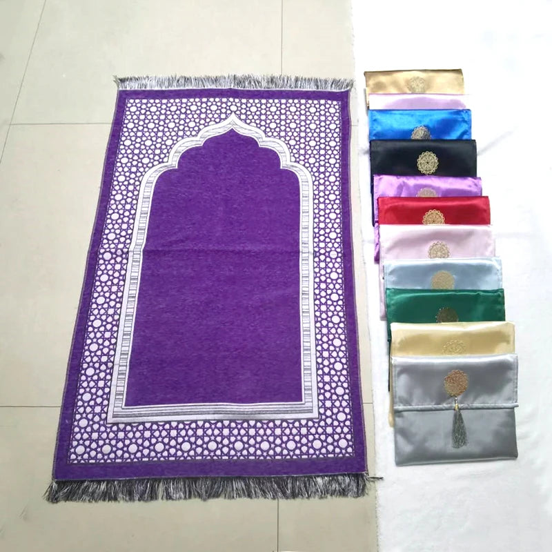 Ramadan Prayer Mat Sets Rug+tasbih +bag, Travel Worship Blanket Islamic Muslim Tasbih sejadah 70*110cm