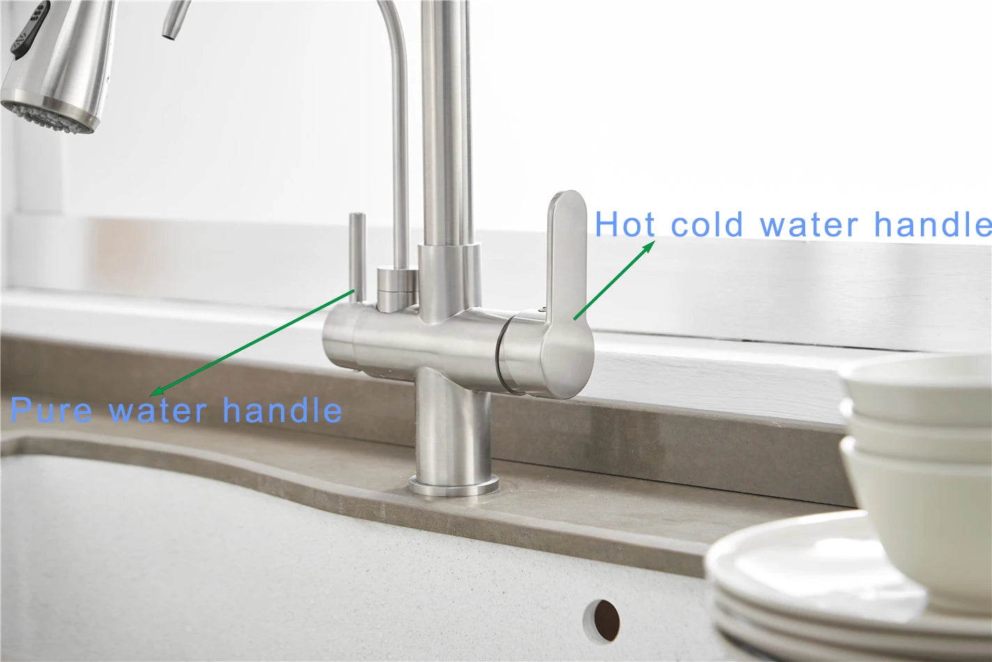 Brushed Nickel Touch on Filter Kitchen Faucet with Pull Down Sprayer Hot Cold Kitchen Sink Mixer Tap Sensor Touch Kitchen Faucet